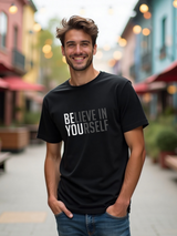 Men's Black Half Sleeves Graphic Printed Cotton Tshirt