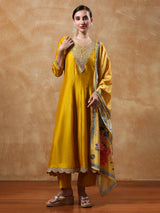 Women's Yellow Festive Yoke Design Anarkali Kurta Set