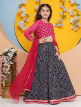 Girls Embroidered Mirror Work Ready to Wear Lehenga and Blouse with Dupatta