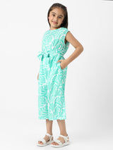 Girls Green Casual Printed Jumpsuit