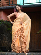 Women's Orange Mul Cotton Saree
