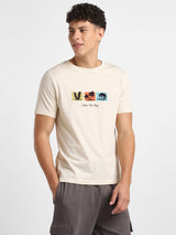 Men's Beige Half Sleeves Graphic Printed Cotton Tshirt