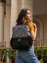 Women's Black Vegan Leather Finish Casual Backpack - 17.5L