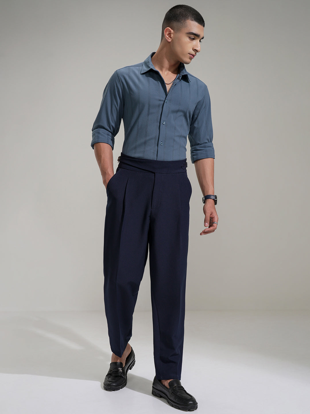 Men's Blue Casual Textured Full Sleeves Shirt