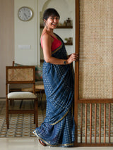 Women's Blue Cotton Blend Saree