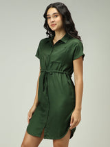 Women's Green Casual Relaxed Fit Solid Dress