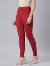 Women's Solid Dark Red Mid Rise Premium Legging