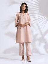 Women's Pink Slub Kurta Co-ord Set