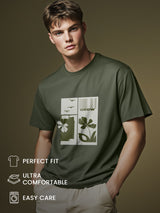 Men's Green Half Sleeves Graphic Printed Cotton Tshirt
