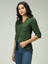 Women's Green Work Regular Fit Solid Shirt