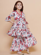Girls Floral Printed Empire A-Line Kurta with Sharara