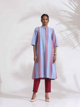 Women's Blue Casual Striped Kurta Set
