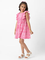 Girls Pink Casual Printed Frock
