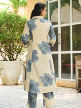 Women's Grey Abstract Floral Long Shirt Kurta Set