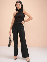 Women's Black Casual Self-Design Sleeveless Sweater