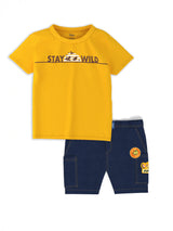 Boys Multicolor Graphic Printed Tshirt and Denim Shorts Set