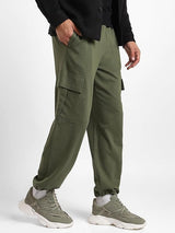 Men's Green Cotton Tapered Knit Solid Jogger