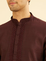 Men's Brown Ethnic Relaxed Fit Embroidered Full Sleeves Kurta Set