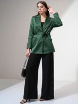 Women's Green Casual Solid Full Sleeves Blazer