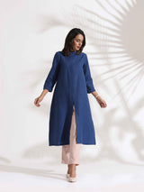 Women's Blue Slub Kurta Set