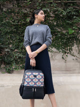 Women's Blue Vegan Leather Finish Casual Backpack - 17.5L