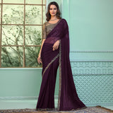 Women's Chiffon Purple Embellished Designer Saree with Blouse Piece