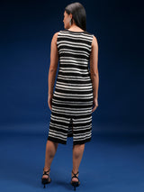 Women's Black Casual Striped Sleeveless Sweater