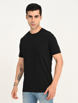 Mens Black Casual Regular Fit Solid Half Sleeves Tshirt