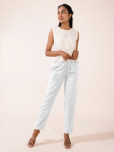 Women's Solid White Comfort Fit Cotton Pant