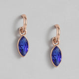Women's Rose Gold Plated Pear Designer Necklace Set with Blue Crystals