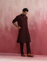 Men's Maroon Festive Solid Regular Fit Full Sleeves Kurta