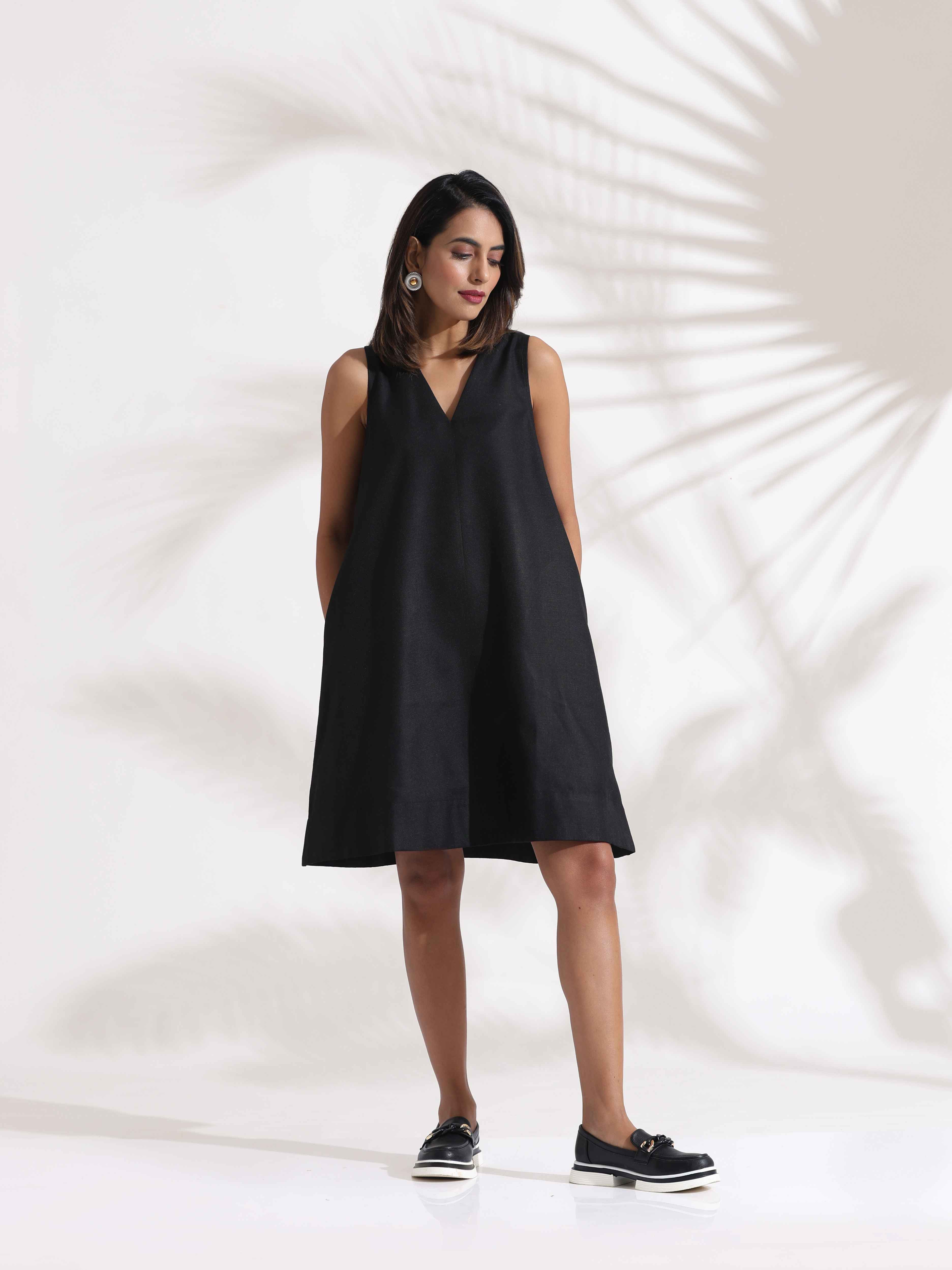 Women's Black Slub Dress