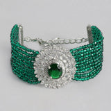 Women's Rhodium Plated CZ Sparkling Multi-Layered Bracelet with Emerald Beads