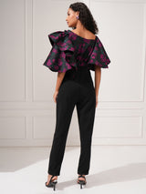 Women's Black Party Floral Half Sleeves Jumpsuit