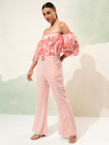 Women's Peach Party Floral Half Sleeves Jumpsuit