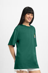 Women's Green Casual Printed Oversized Half Sleeves Tshirt