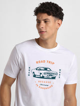 Men's White Half Sleeves Graphic Printed Cotton Tshirt