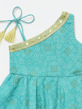 Girls Blue Cotton Ethnic Festive Kurta Set