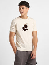 Men's Beige Half Sleeves Graphic Printed Cotton Tshirt