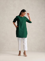 Women's Green Cotton Blend Short Kurta