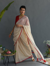 Women's Off White Casual Cotton Blend Saree