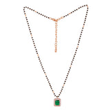 Women's Rose Gold Plated CZ Square Mangalsutra Set with Emerald Stones