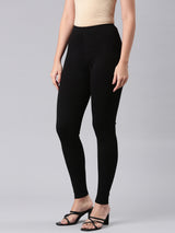 Women's Solid Black Mid Rise Premium Legging