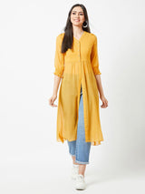 Women's Mustard Yellow V-Neck Three Quarter Sleeves Solid Empire Maxi Top