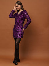 Women's Purple Sequin Mini Party Dress