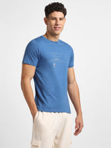 Men's Blue Half Sleeves Graphic Printed Cotton Tshirt