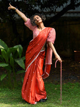 Women's Orange Modal Viscose Saree