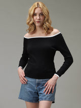 Women's Black Casual Slim Fit Solid Top