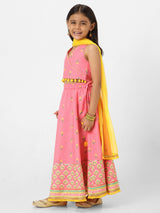 Girls Printed Sleeveless Lehenga Set with Dupatta
