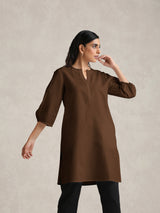Women's Brown Cotton Blend Short Kurta